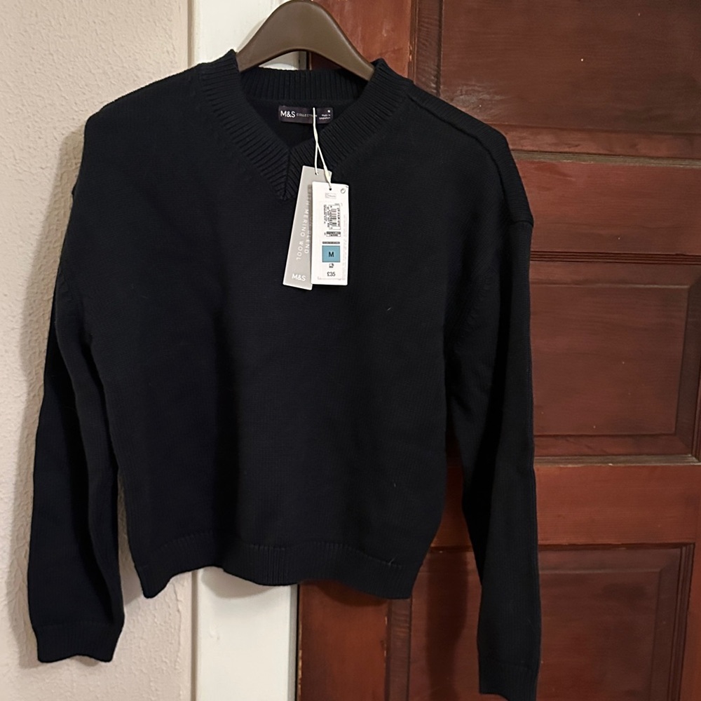 NWT M&S Marks and Spencer cotton merino sweater blue size Medium